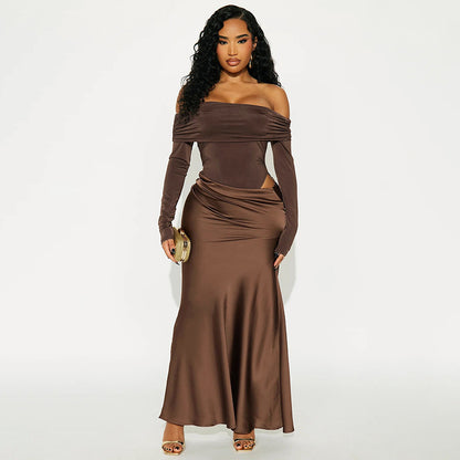 SUPERVALUECHOICE HCSEAB00009 Flirt In Theory Satin Maxi Dress - Chocolate
