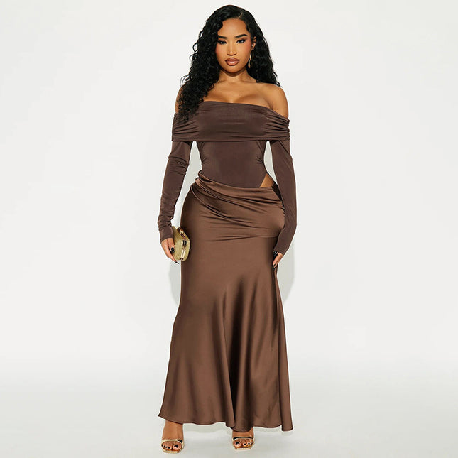 SUPERVALUECHOICE HCSEAB00009 Flirt In Theory Satin Maxi Dress - Chocolate