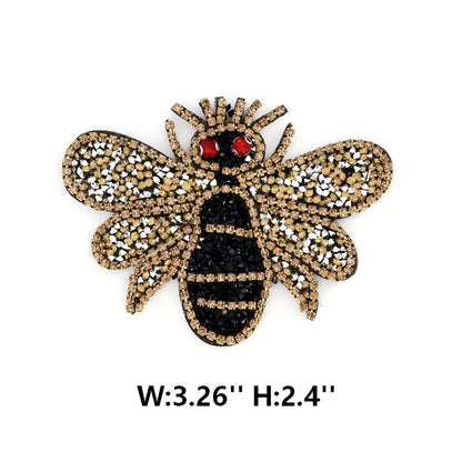 SUPÊR VÃLUE CHOICE  HCSEYD00006 Bee Rhinestone Crystal Applique Gold Black Beaded Insect Patch Sew On Embellishment for Jacket Jeans Tote Bag DIY Craft Decor