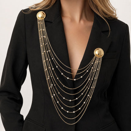 SUPERVALUECHOICE HCSESA00103 INS Fashion Elegant Multi-Layer Tassel Chain Design Brooch Decoration For Dress/Suit, Exaggerated Chain Bag Pendant