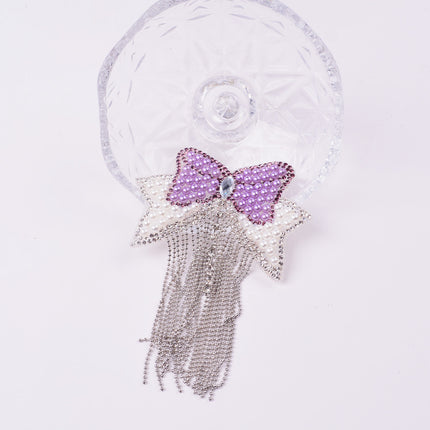 SUPERVALUECHOICE HCSEYD00019 4Pcs Pearl Bow Rhinestone Tassel Patches Sparkly Garment DIY Embellishment Appliques