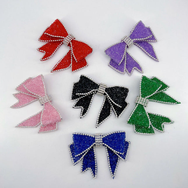 SUPÊR VÃLUE CHOICE  HCSEYD00016 Multicolor Sparkly Rhinestone Bow Applique Crystal Beaded Bow Sew On Patch for Jeans Jacket Tote Bag DIY Craft Decor