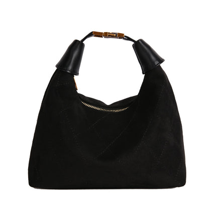 SuperValueChoice HCSEFA00036 Vintage Suede Tote Bag Women Quilted Stitch Crescent Handbag