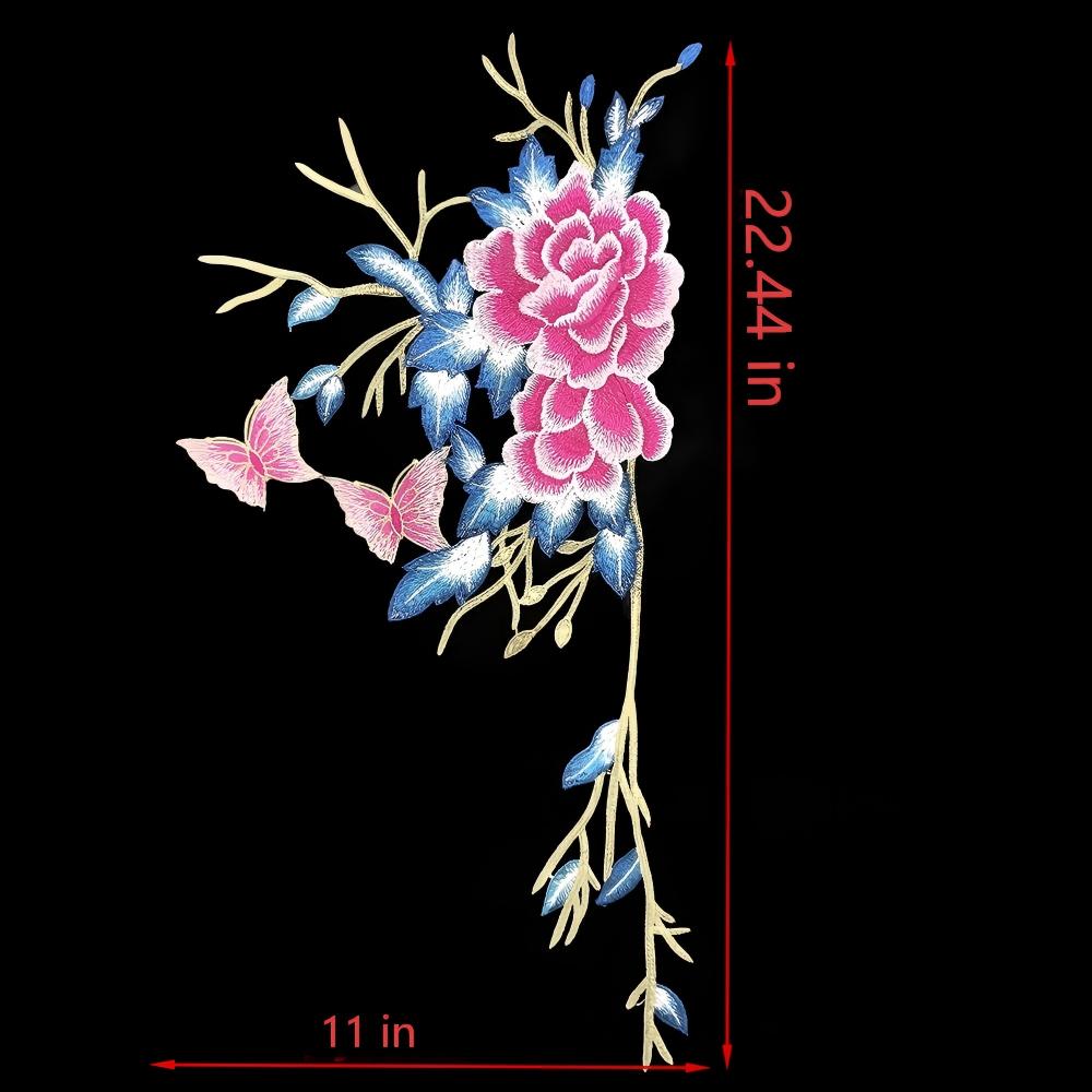 SUPERVALUECHOICE HCSEYB00049  Two Pieces Pink Blue Peony Butterfly Flower Branch Embroidery Lace Patches