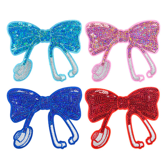 SUPERVALUECHOICE HCSEYC00005 Bow Sequin Embroidered Fabric Patch