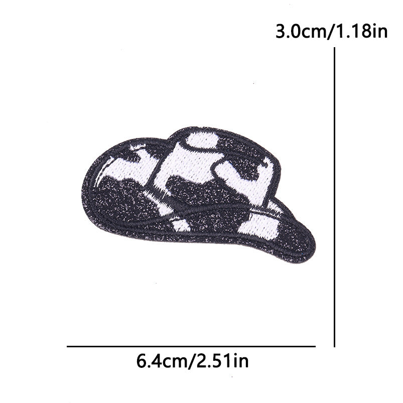 SUPERVALUECHOICE HCSEYSB00114 5Pcs Glitter Cow Print Cowboy Hat Embroidered Iron On Patches Western Clothing DIY Appliques