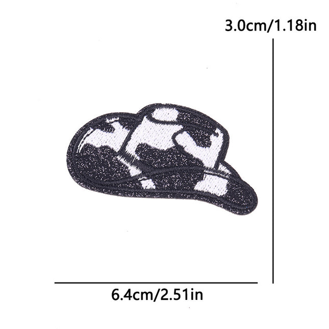 SUPERVALUECHOICE HCSEYB00114 5Pcs Glitter Cow Print Cowboy Hat Embroidered Iron On Patches Western Clothing DIY Appliques