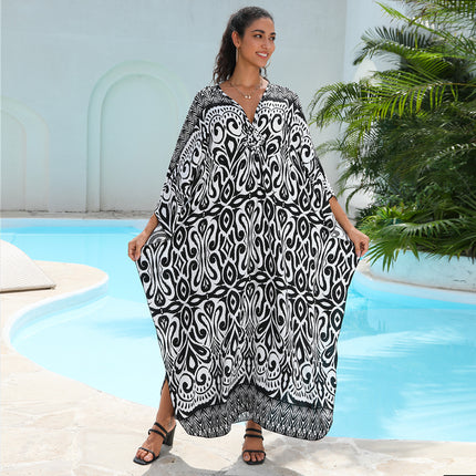 SUPERVALUECHOICE HCSEAD00006 Oversized Kaftan Maxi Dress, V‑Neck Batwing Sleeve Loose Long Caftan, Bohemian Beach Cover‑Up for Women, Plus Size Friendly