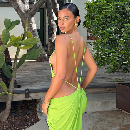 SUPERVALUECHOICE HCSEAC00016 Backless Cutout Draped Maxi Dress