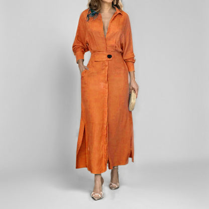 SUPERVALUECHOICE HCSEWO0001 Lace-up Solid Color Waist Long Sleeve Irregular Shirt Dress