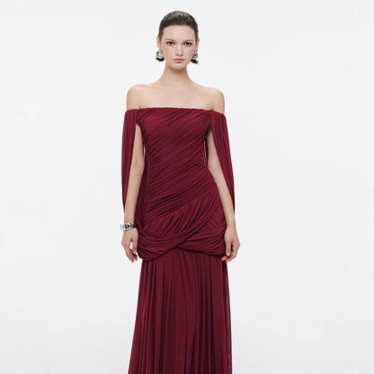 SUPERVALUECHOICE HCSEAA00011 Off Shoulder Ruched Cape Dress