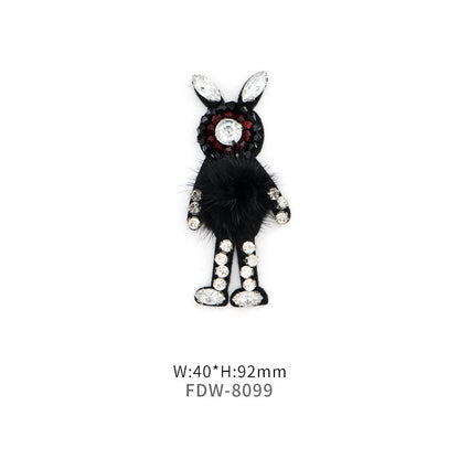 SUPÊR VÃLUE CHOICE  HCSEYD00012 Black Animal Sequin Rhinestone Applique Fluffy Fur Pom Pom Cat Rabbit Mouse Sew On Patch for Jacket Jeans Bag DIY Decor