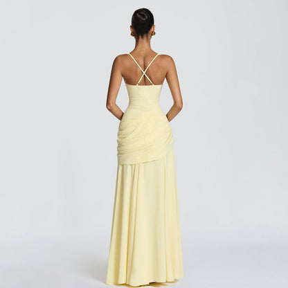 SUPERVALUECHOICE HCSEAA00004 Square Neck Ruched Waist Chiffon Maxi Dress