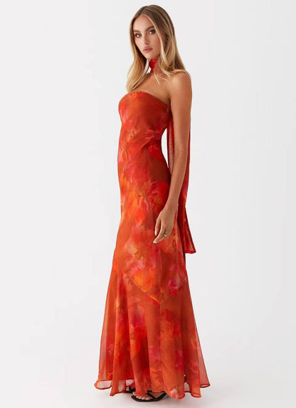 SUPERVALUECHOICE HCSEAB00005 Floral Chiffon Strapless Maxi Dress