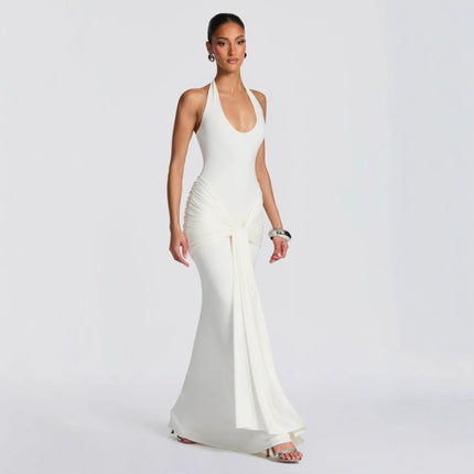 SUPERVALUECHOICE HCSEAA00072 Sexy Halter Bodycon Maxi Dress for Women – Scarf Detail Patchwork Evening Gown