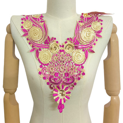 SUPERVALUECHOICE HCSEYB00093 Luxury Sparkly Sequin Floral V-Neck Guipure Lace Applique Rhinestone Accent Neck Trim for Wedding Formal Dress DIY Craft Supply 14.56'' X 17.32''