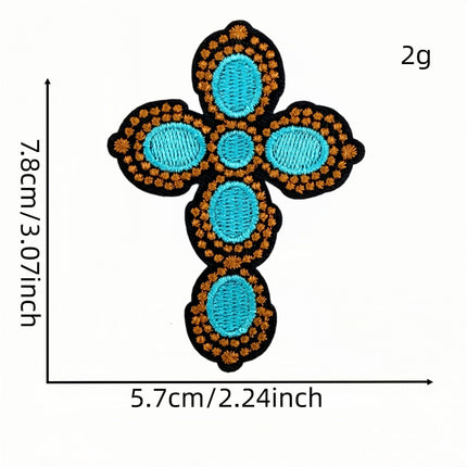 SUPERVALUECHOICE HCSEYSB00033 9Pcs Western Turquoise Leopard Cross Embroidered Iron On Patches Garment DIY Decor Appliques
