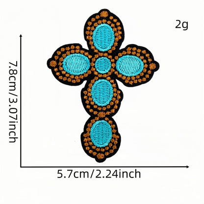 SUPERVALUECHOICE HCSEYSB00033 9Pcs Western Turquoise Leopard Cross Embroidered Iron On Patches Garment DIY Decor Appliques