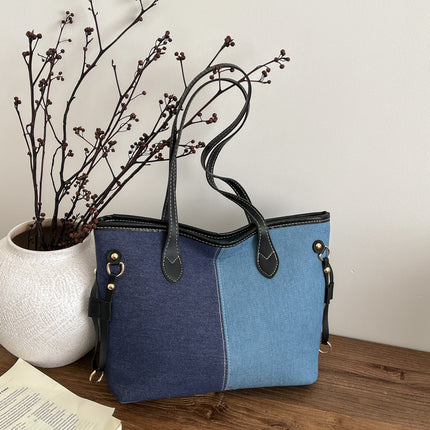 SuperValueChoice HCSEFA00052 Splicing Tote Bags - Large Capacity Contrasting Color Single Shoulder Bags for Everyday Use