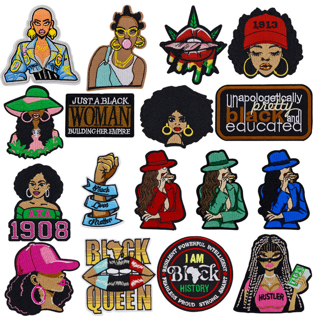 SUPERVALUECHOICE HCSEYB00104 17Pcs Black Girl Empowerment Embroidered Iron On Patches Afro Theme Clothing DIY Appliques