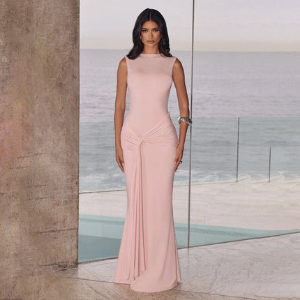 SUPERVALUECHOICE HCSEAA00078 Sleeveless Twist Knot Backless Mermaid Maxi Dress Formal Evening Party Gown