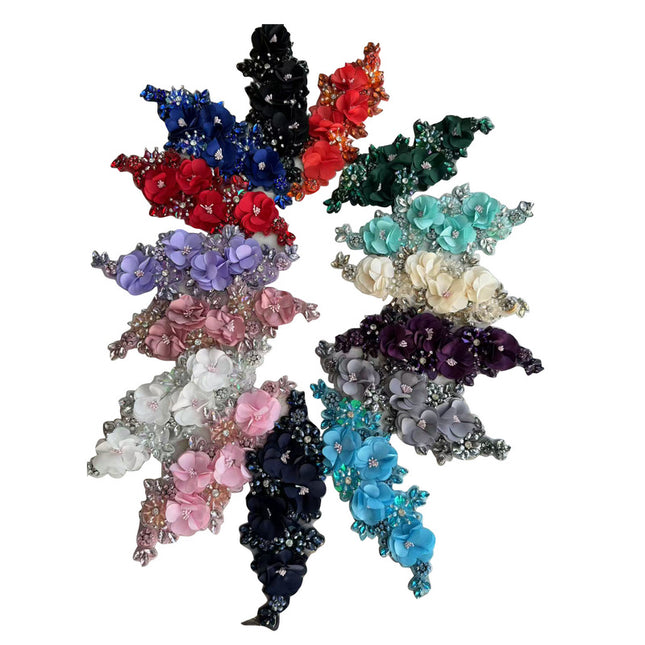SUPÊR VÃLUE CHOICE  HCSEYD00003 3D White Fabric Flower Rhinestone Bridal Sash Applique Crystal Floral Embellishment Patch for Wedding Dress Gown Belt DIY Craft Decor 4.33"
