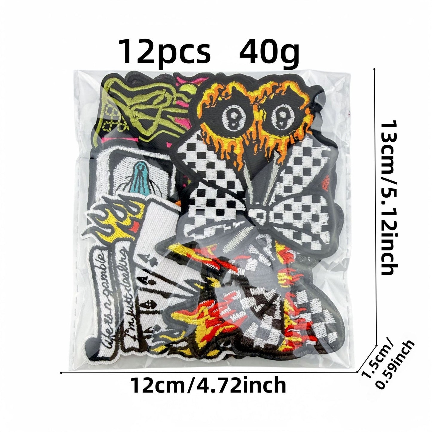 SUPERVALUECHOICE HCSEYSB00023 12Pcs Flame Punk Slogan Embroidered Iron On Patches Edgy Streetwear Clothing Decor Appliques