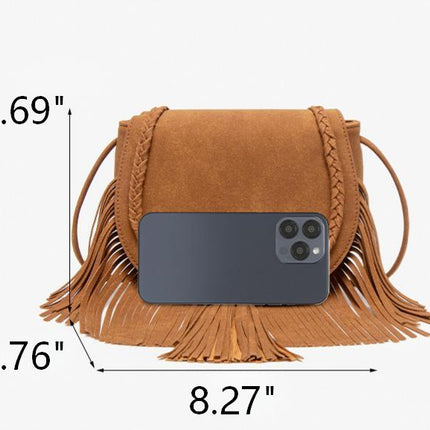 SuperValueChoice HCSEFA00035 Vintage Suede Fringe Shoulder Bag Women Large Capacity Handbag