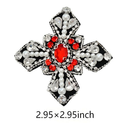 SUPERVALUECHOICE HCSEYD00018 Assorted Rhinestone Pearl Beaded Iron On Patches Cross & Perfume Bottle Shape Clothing DIY Appliques