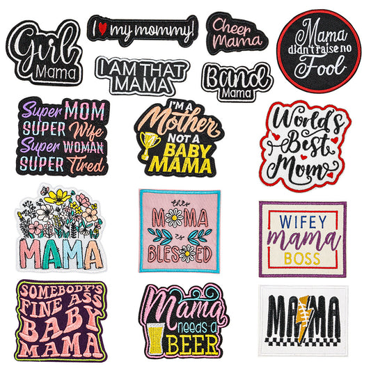 SUPERVALUECHOICE HCSEYSB000016 15Pcs Mama Slogan Embroidered Iron On Patches Mother Themed Clothing DIY Decor Appliques