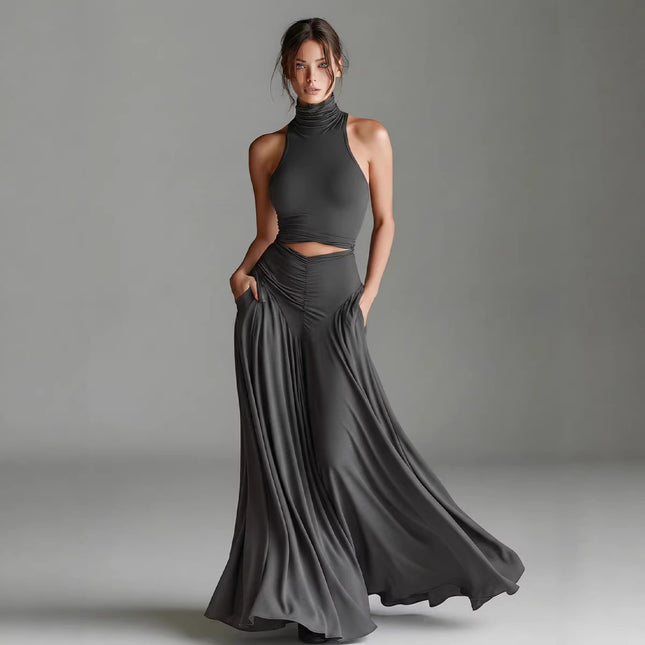 SUPERVALUECHOICE HCSEBA00003 Sleeveless Turtleneck Crop Top & Maxi Skirt Matching Set