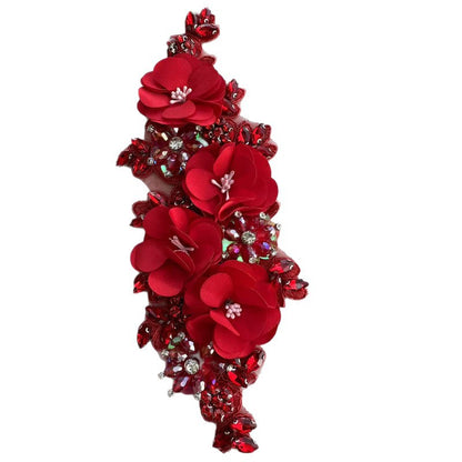 SUPÊR VÃLUE CHOICE  HCSEYD00003 3D White Fabric Flower Rhinestone Bridal Sash Applique Crystal Floral Embellishment Patch for Wedding Dress Gown Belt DIY Craft Decor 4.33"