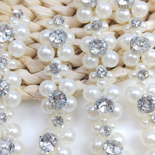 SUPERVALUECHOICE CHRISTMAS HCSEYD00050 Hand Beaded Clothing Applique, Faux Pearl Rhinestone Beaded Trim, DIY Sew On Garment Embellishment