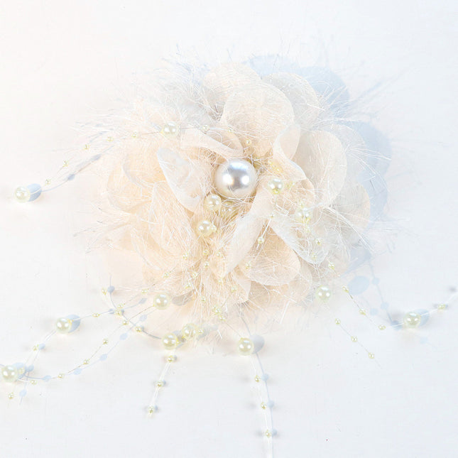 SUPÊR VÃLUE CHOICE  HCSEYG00004 3D Organza Fabric Flower Applique Feather Pearl Rhinestone Floral Patch Sew On Embellishment for Wedding Dress Costume Qipao DIY Craft Decor 3.14"×3.14"