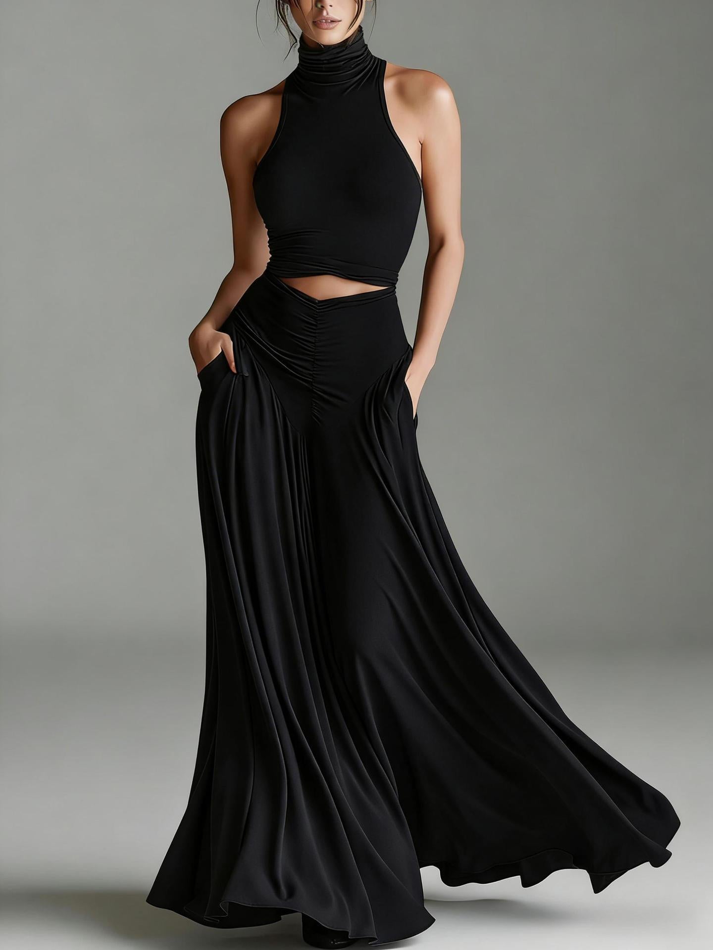 SUPERVALUECHOICE HCSEBA00003 Sleeveless Turtleneck Crop Top & Maxi Skirt Matching Set