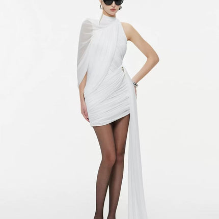 SUPERVALUECHOICE HCSEAC00004 One Shoulder Asymmetric Draped Mini Dress