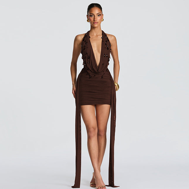 SUPERVALUECHOICE HCSEAC00020 Teardrop Crystals V-Neck Mini Dress