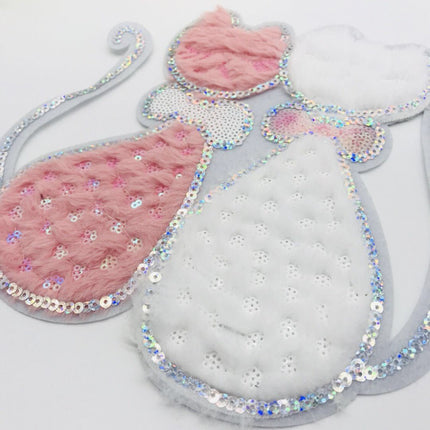 SUPERVALUECHOICE HCSEYC00028 Double Cat Sequin Towel Embroidered Clothing Patch 8.27''×8.27''