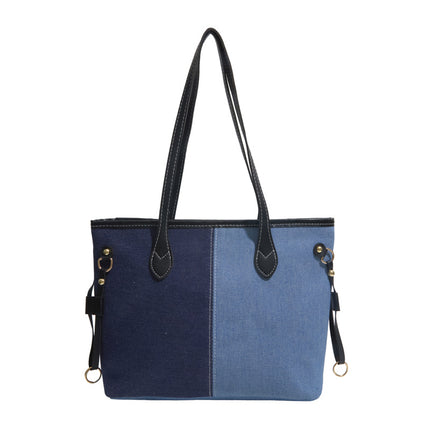 SuperValueChoice HCSEFA00052 Splicing Tote Bags - Large Capacity Contrasting Color Single Shoulder Bags for Everyday Use