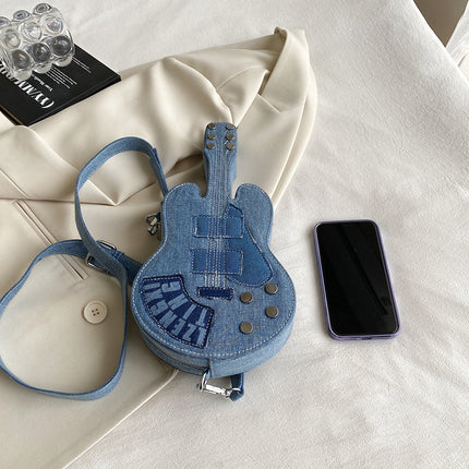 SuperValueChoice HCSEFA00050 Women's Punk Rock Guitar-Shaped Crossbody Bag - Suitable for Music Lovers, Detachable Strap & Zipper Closure, Rock Tote for, Concerts, Casual Outfits (Hand Washable)