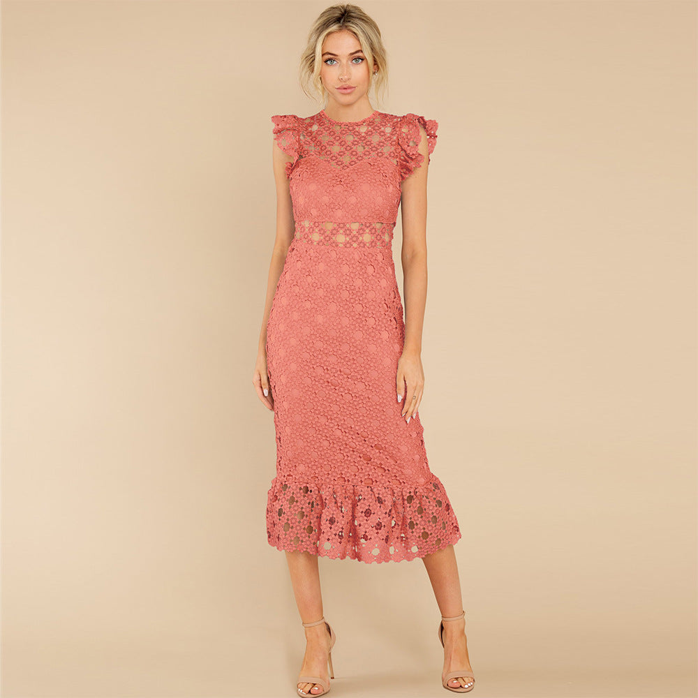 SUPERVALUECHOICE HCSEAC00009 Women's Sleeveless Scalloped Hem Fitted Floral Lace Bodycon Dress