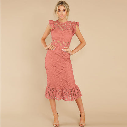 SUPERVALUECHOICE HCSEAC00009 Women's Sleeveless Scalloped Hem Fitted Floral Lace Bodycon Dress