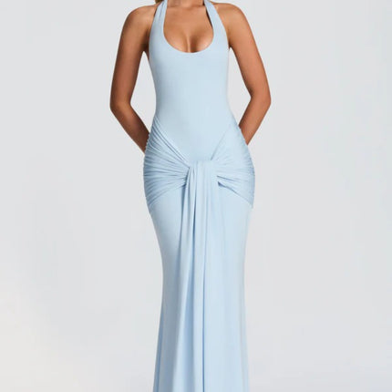 SUPERVALUECHOICE HCSEAA00072 Sexy Halter Bodycon Maxi Dress for Women – Scarf Detail Patchwork Evening Gown