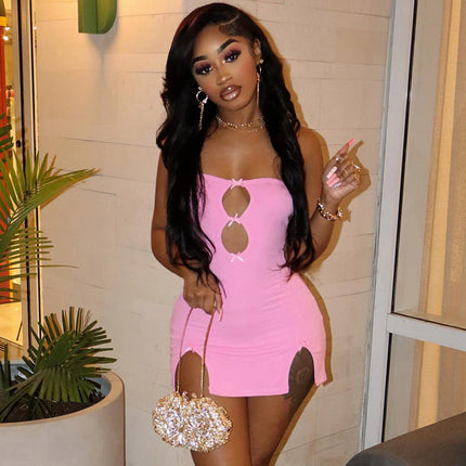 SUPERVALUECHOICE HCSEAC00014 Bows Hollow Out Strapless Mini Dress Women Nightclub Outfits Sexy Summer Clothes Women