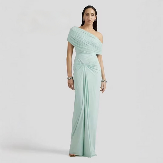 SUPERVALUECHOICE HCSEAA00006 Off-the-Shoulder Ruched Twist-Front Maxi Dress