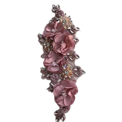 SUPÊR VÃLUE CHOICE  HCSEYD00003 3D White Fabric Flower Rhinestone Bridal Sash Applique Crystal Floral Embellishment Patch for Wedding Dress Gown Belt DIY Craft Decor 4.33"