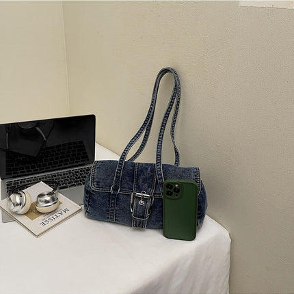SuperValueChoice HCSEFA00058 Denim Underarm Bag Solid Color Square Shoulder Bags with Top Handle Shoulder Handbags for Women Travel Shopping Daily Use