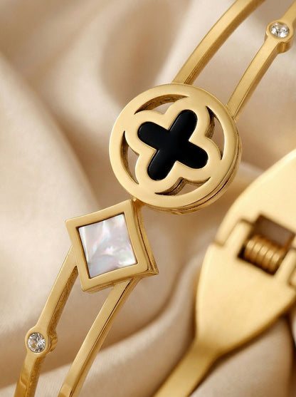 SUPÊR VÃLUE CHOICE HCSEX00021 Black Shell Four-Leaf Clover Bracelet