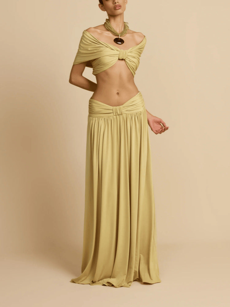 SUPERVALUECHOICE HCSEBA00002 Two-Piece Off-Shoulder Crop Top & Maxi Skirt Set