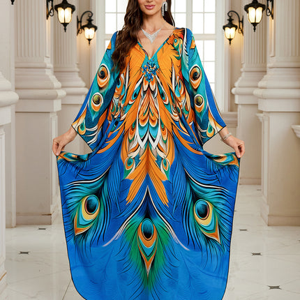 SUPERVALUECHOICE HCSEAD00007 Oversized Kaftan Maxi Dress, V‑Neck Batwing Sleeve Loose Long Caftan, Bohemian Beach Cover‑Up for Women, Plus Size Friendly